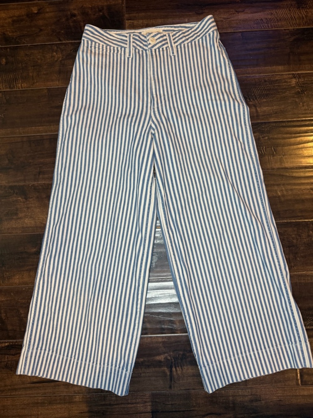 Madewell Emmett Wide-Leg Crop Pants in Railroad Stripe Blue White Size 26